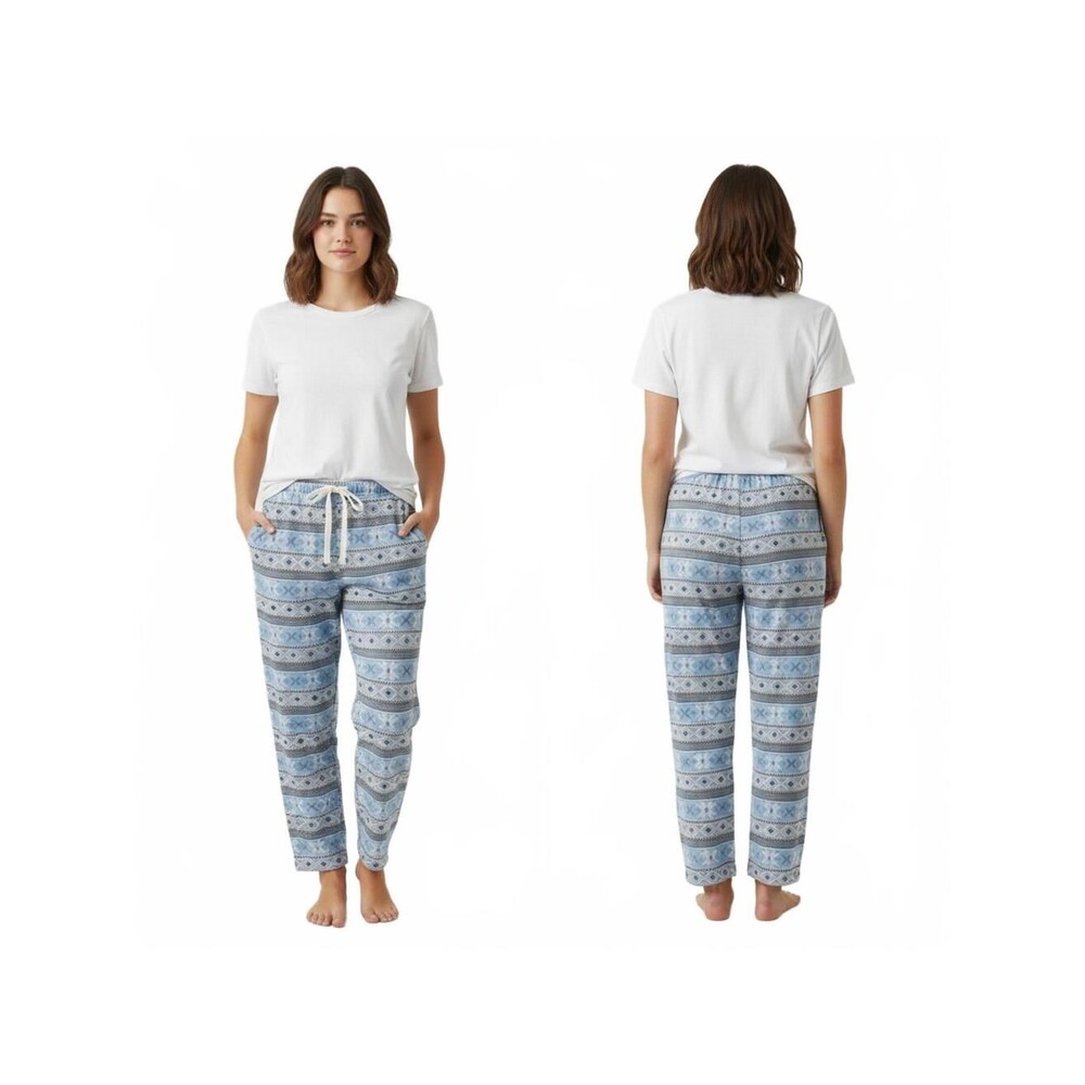 Fair Isle Pajama Pants Cozy Lounge Sleepwear Drawstring Blue Patterned